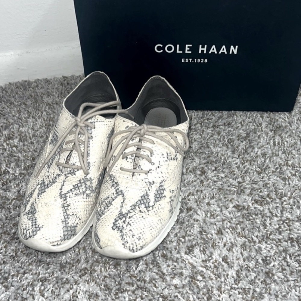 Cole Haan Cream and Gray Snake Print Shoes